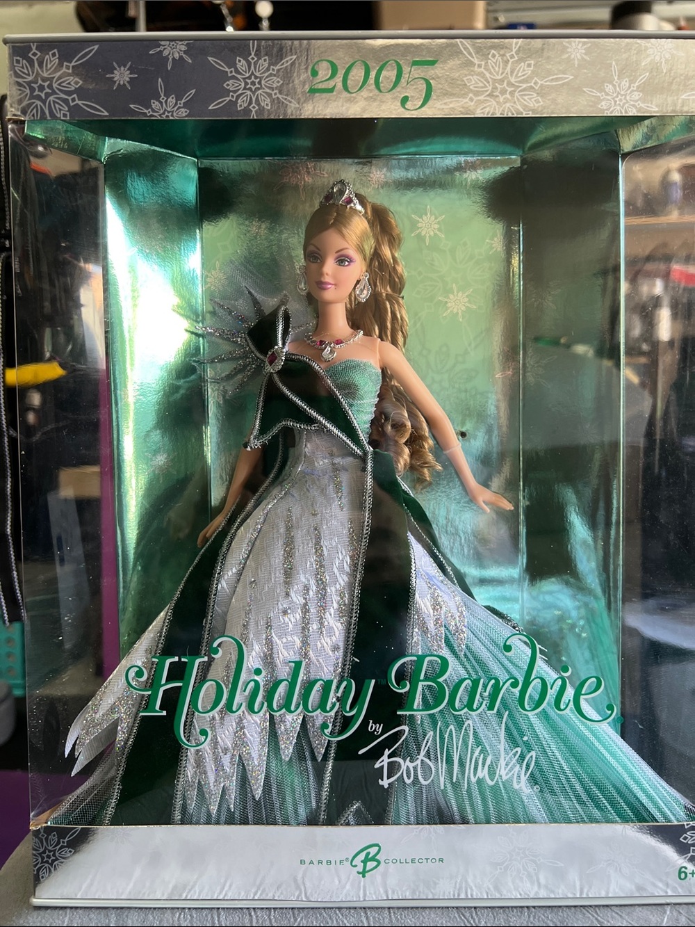 Bob Mackie Mattel Holiday Barbie 2005 in Emerald Green and White